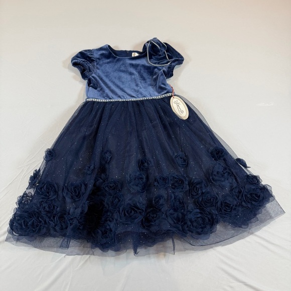 Nannette Other - Nannette Shimmering Navy Dress. Velvet Top/Lace Florals Accent Bottom NEW-Sz 6X